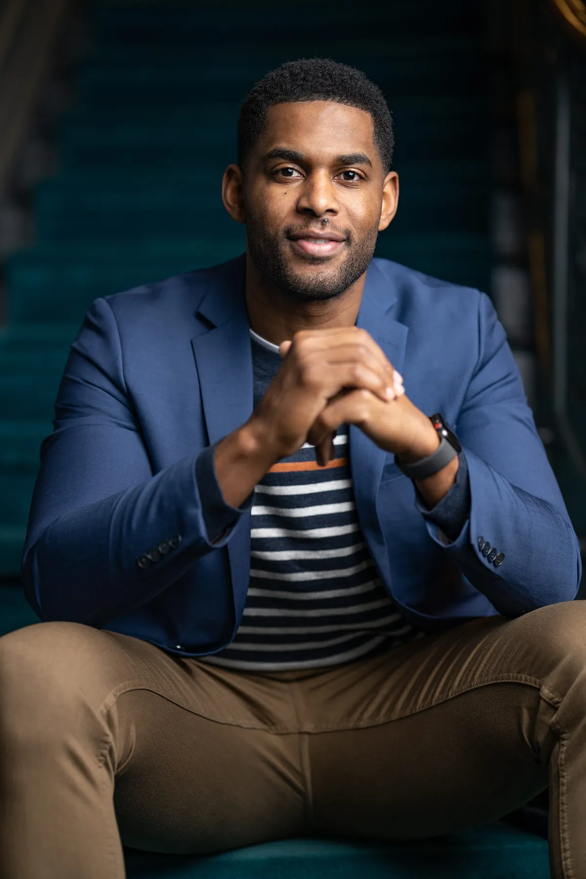 Marques Colston on a staircase